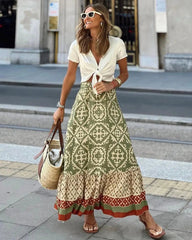 Rhea Gonna midi swing stampata in stile boho