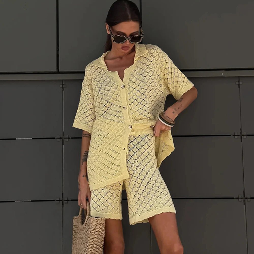 SOERA Selene Knit Cardigan Shorts Set - Sweaters & Cardigans -  Yellow S