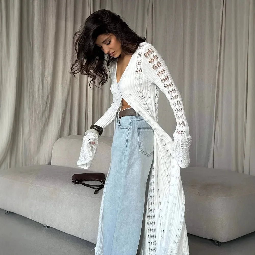 SOERA Whitney Hollow Knitted Cardigan - Sweaters & Cardigans -  White M