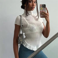 Maglia a coste Celeste con collo alto