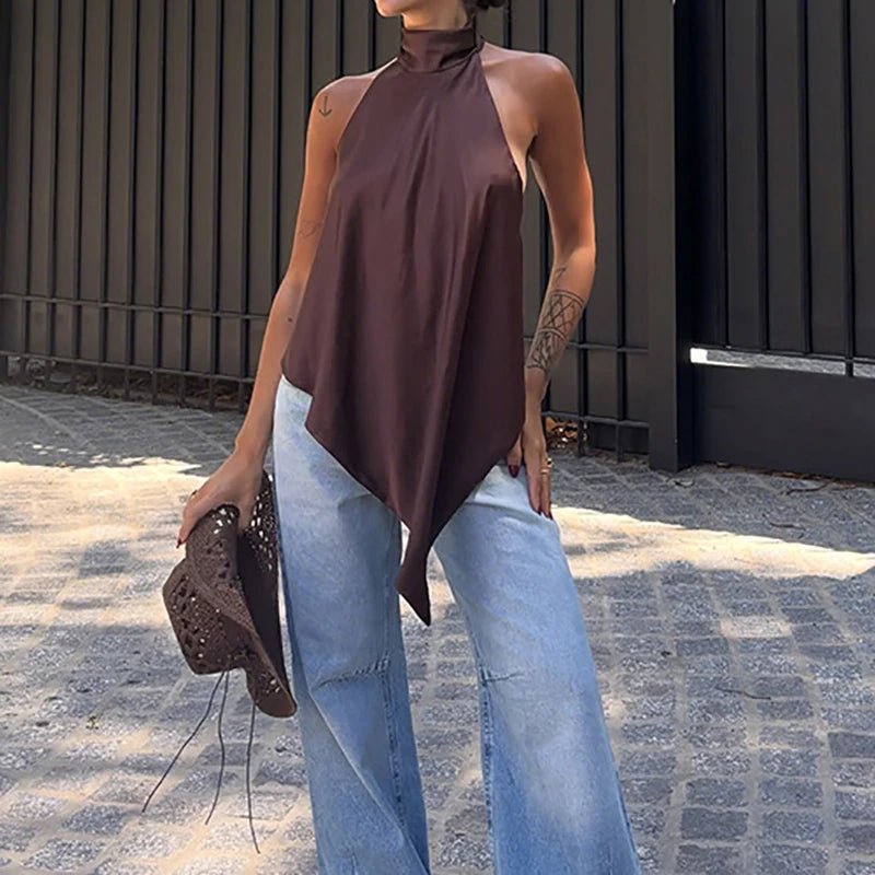 SOERA Elina Backless Halter Top - Top - SOERA-632323-DEF-OS-08771 Brown S