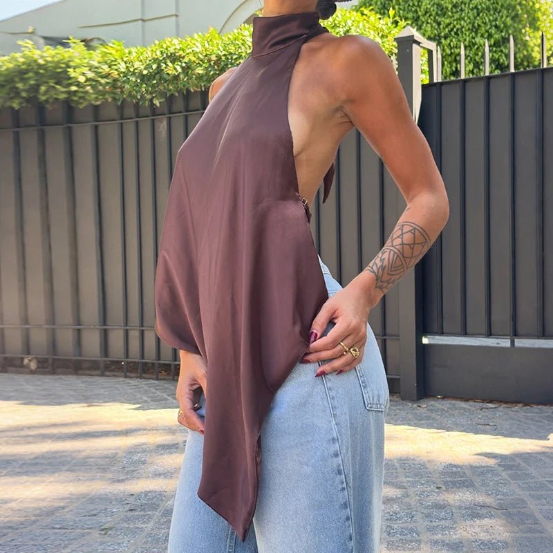 SOERA Elina Backless Halter Top - Top - SOERA-632323-DEF-OS-08773 Brown L