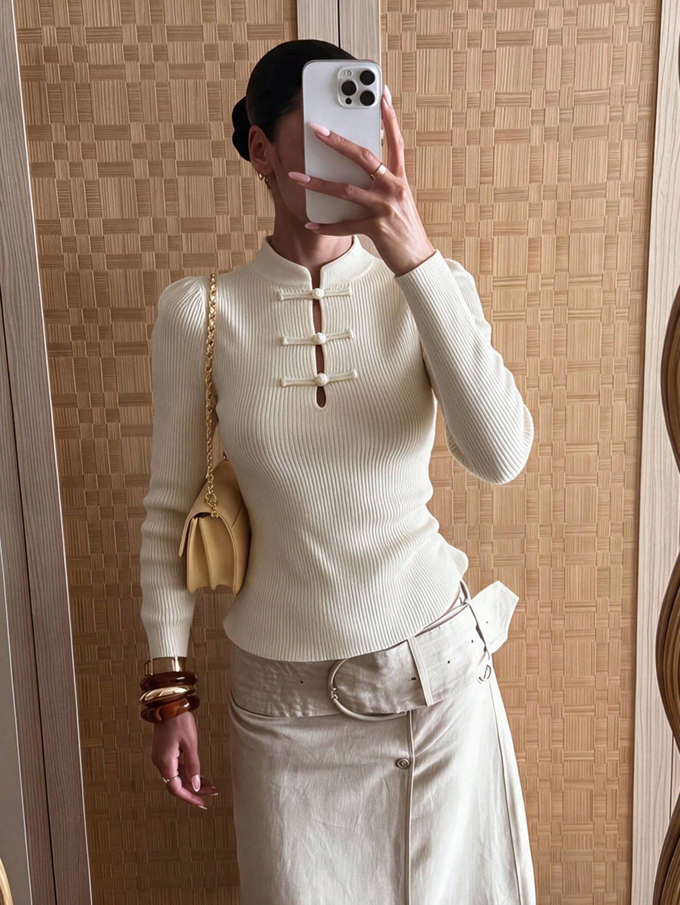 SOERA Sandra Mandarin Collar Ribbed Knit Top - Top - SOERA-484355-WHI-L-41123 White L