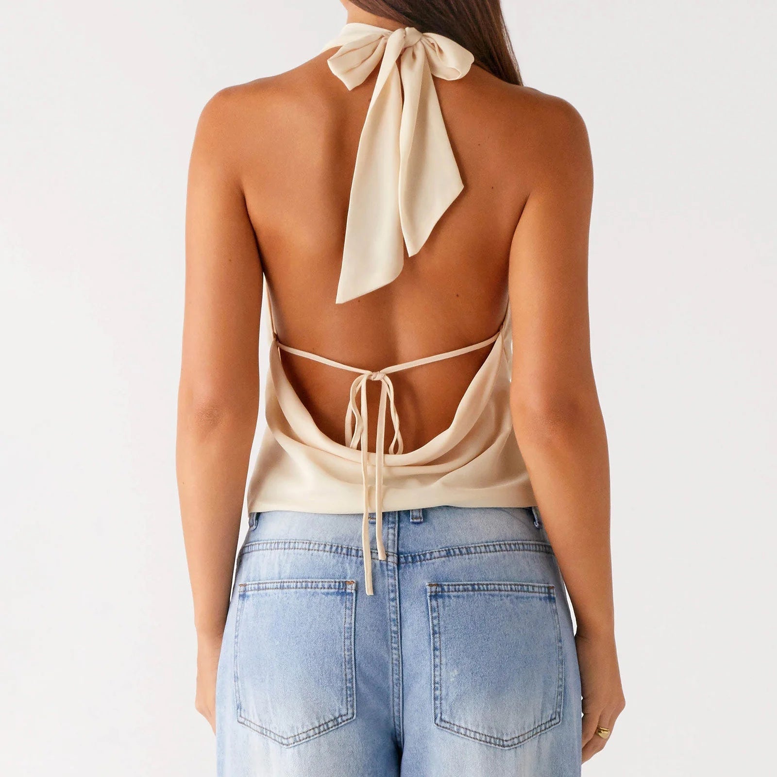 SOERA Addison Deep Neck Halter Tank Top - Tops - VN1774532669750050502 Beige M