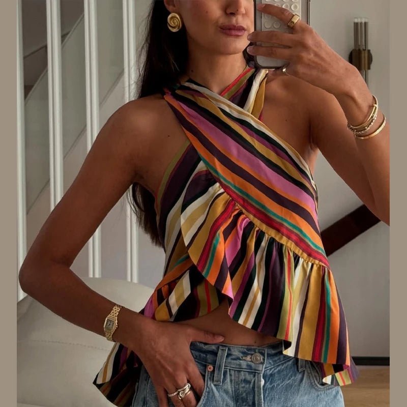 SOERA Briana Striped Halter Top - Tops - SOERA-960451-01A-S-61795 Multi-Color S