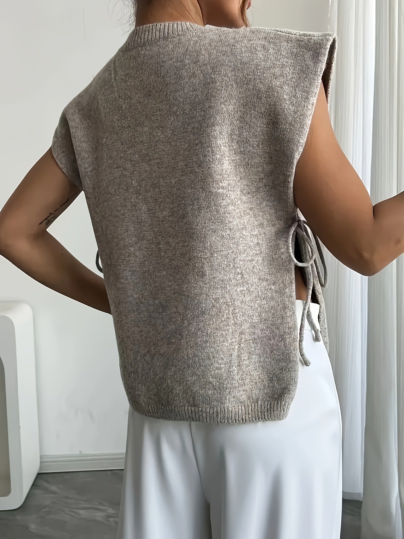 SOERA Clara Side Tie Knitted Top - Tops - FZ1760504685435188857 Beige M