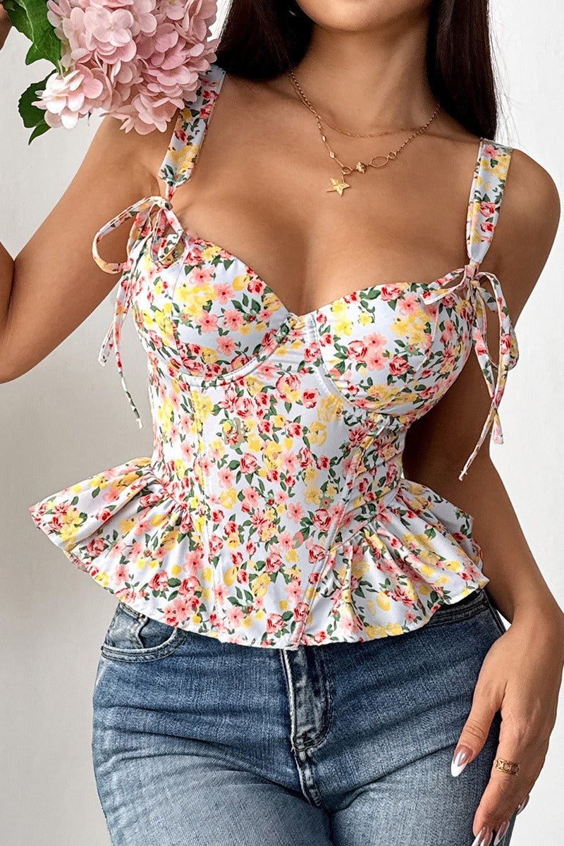 SOERA Elara Floral Peplum Tank Top - Tops - CJ1776026011577014922 Blue S