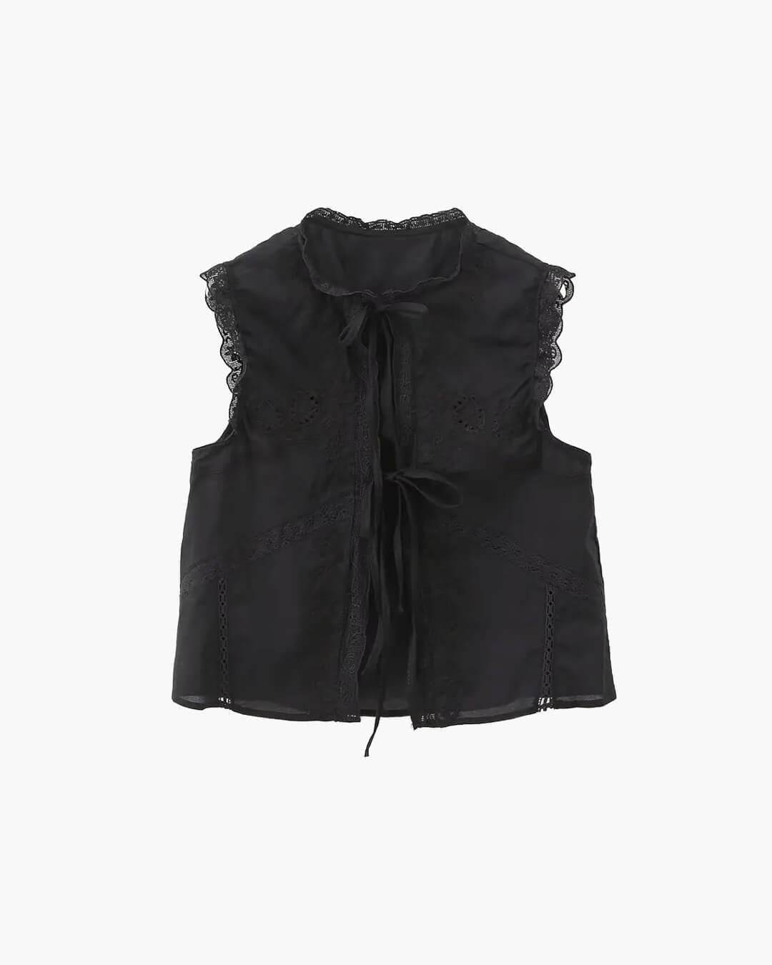 SOERA Juvie Embroidered Lace Trim Blouse - Tops - 1005007741959502-;Nf1771345061616122707 Black XS