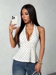 Top Sophia allacciato al collo a pois