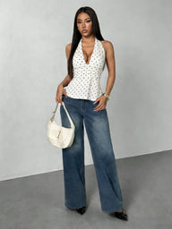 Top Sophia allacciato al collo a pois