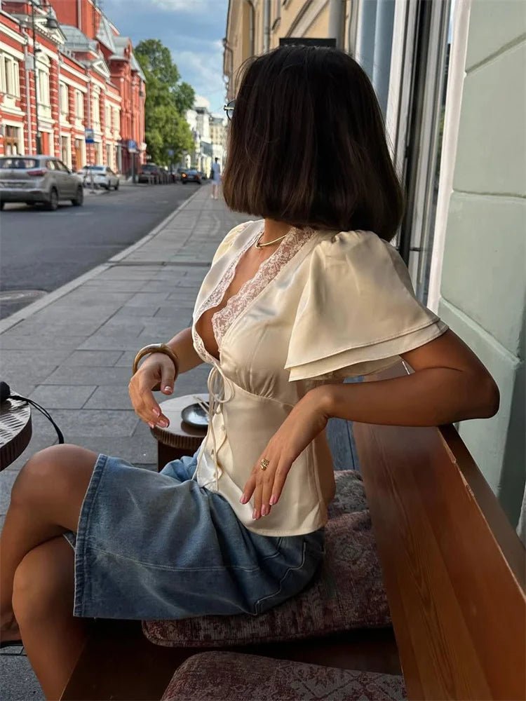 SOERA Nathalie Satin Lace Blouse - Tops -  Rusty Brown S