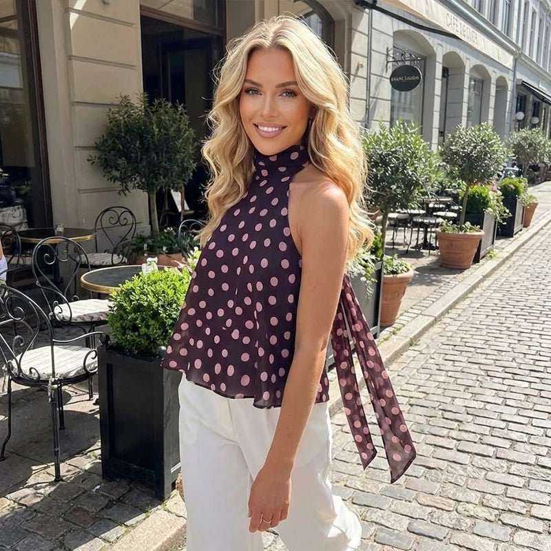 SOERA Noemi Halter Neck Satin Top - Tops - 1005011618255553-;ci1775118759396287647 Polka Dot XS