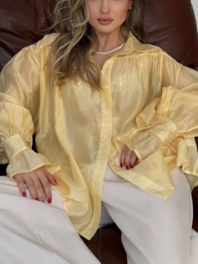 SOERA Patricia Long Sleeve Sheer Blouse - Tops -  Yellow S
