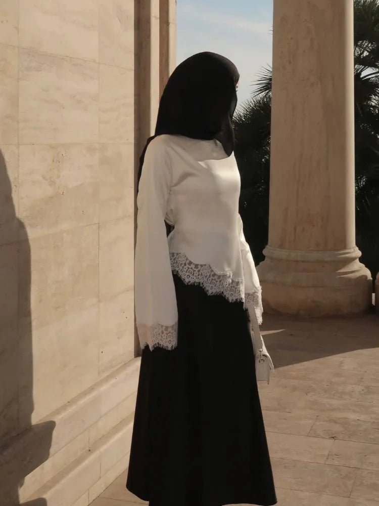 SOERA Serena Lace Satin Long Sleeve Top - Tops -  White S