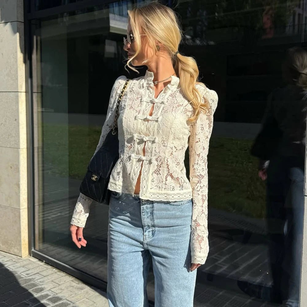 SOERA Suzan Long Sleeve Lace Blouse - Tops - 1005009268939981-;ho1769670009987819196 Beige S