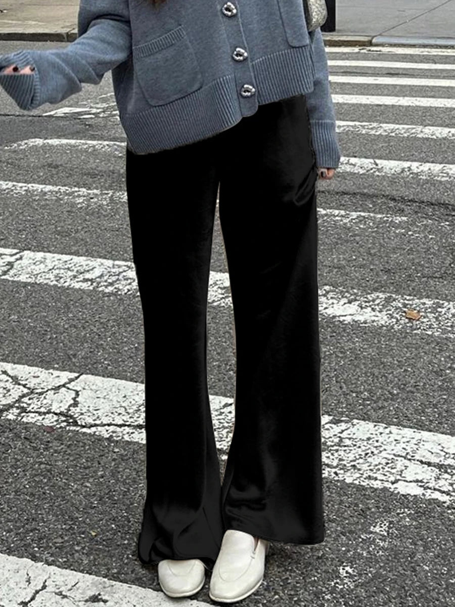 SOERA Wendy Wide Leg Satin Trousers - Trousers - 3256808273823050-;Ar1763832189656274797 Black L